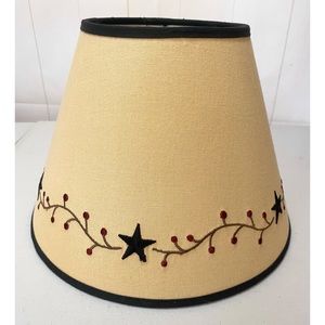 Primitive Country Embroidered Black Star Pip Berry Vine Burlap Lamp Shade 12"